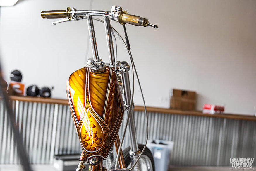 Harley-Davidson Sportster is using a Lowbrow Customs Narrow Frisco Mount Sportster Gas Tank