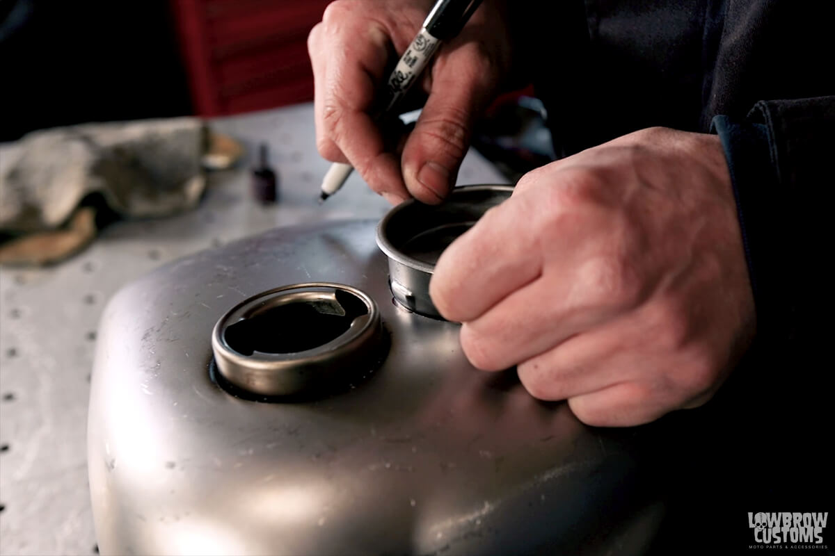 Cutting and Drilling Holes in Gas Tanks for the Key Switch - Mark out your tangs