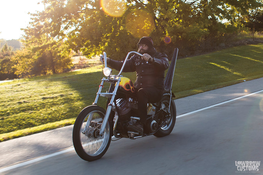 Kerry Sayre on his Panhead Chopper with a Wide Glide Front end
