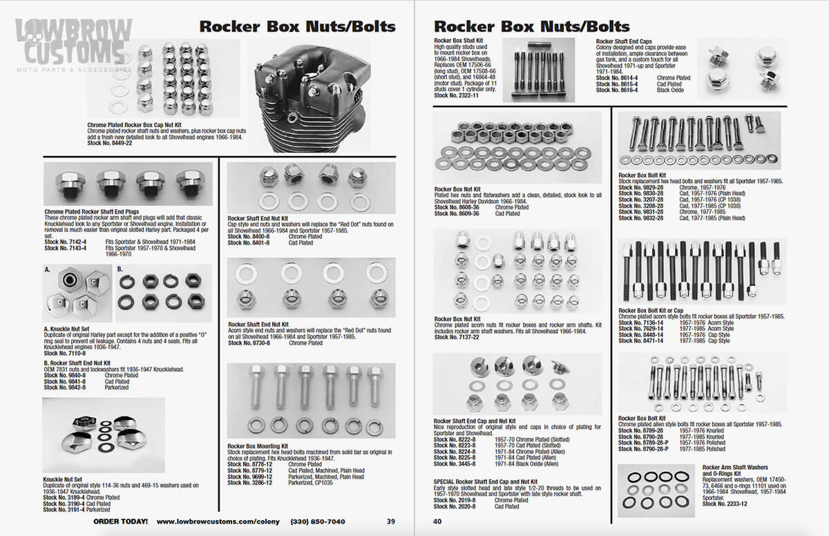 Colony Machine’s custom hardware and OEM reproduction hardware for Harley-Davidson motorcycles