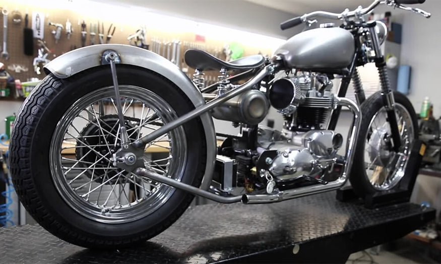 The finished, mounted rear fender on Todd's Triumph bobber.