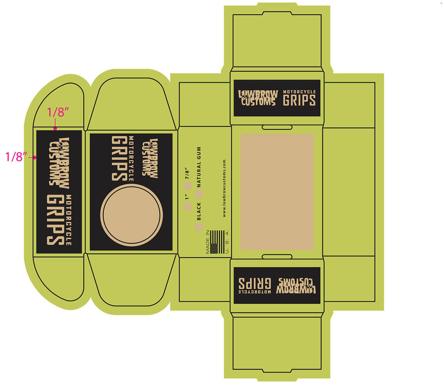 The design of new Lowbrow Custom grip boxes