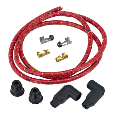 Lowbrow Customs 8mm Cloth 90 Degree Spark Plug Wire Sets - Oak with Red and  Black tracers