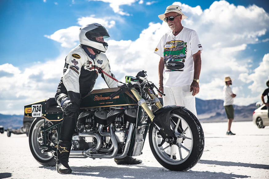 Jim Mosher built and tunes this insane Dual Indian and Craig is the lucky one that gets to race her down the salt. - Bonneville Speed Week 2017 - Lowbrow Customs