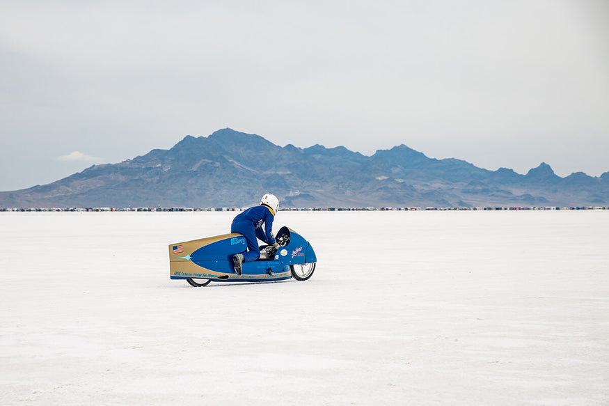 This was the closest I got to seeing alp in his full riding position, I need a 500 mm lens for next year! - Bonneville Speed Week 2017 - Lowbrow Customs