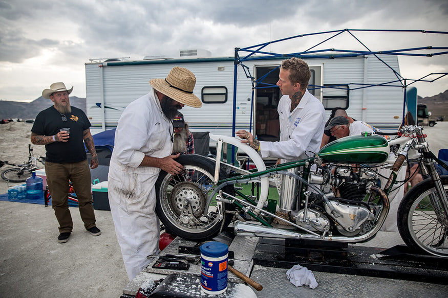 Trying a few different sprockets to change up your gearing is easy when you have Andy Cox on your team. - Bonneville Speed Week 2017 - Lowbrow Customs