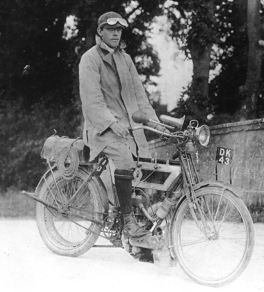 Triumph reached out to Rev Basil H. Davies a.k.a. Ixion a famous writer (pictured above) to test their very first motor made in 1905.