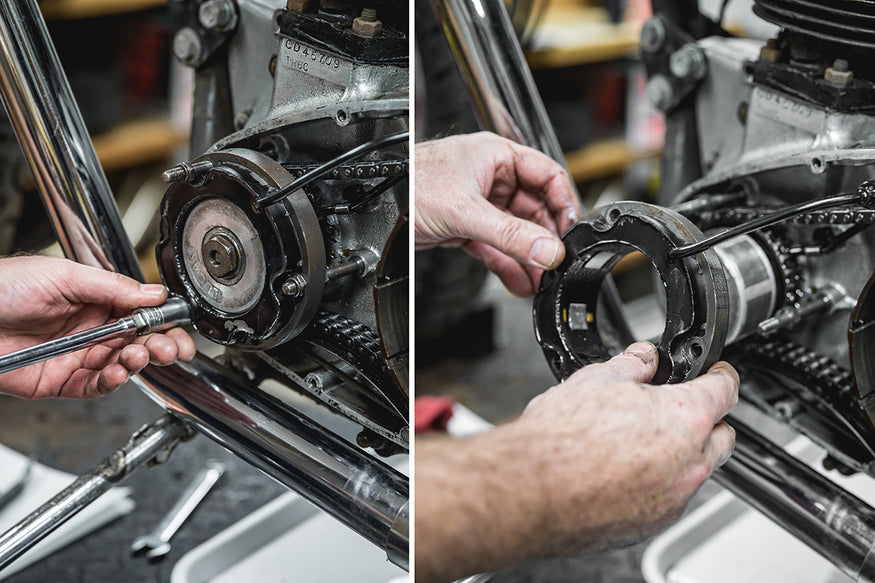 Using a 1/2 inch socket remove the three bolts holding the stator. Slide the stator off of the rotor and set above the primary casing out of the way. Triumph 650 clutch inspection and service-Triumph 650 Clutch Inspection and Service-11