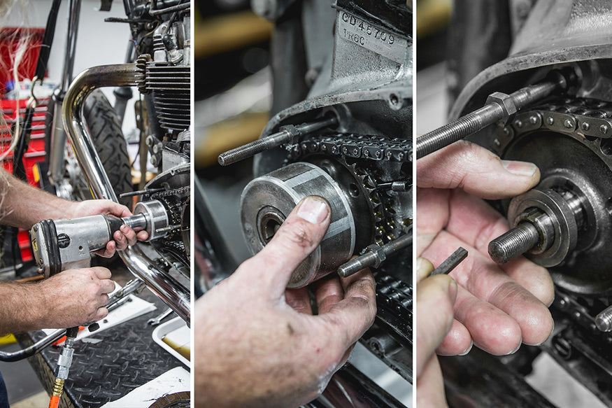 It helps to use a impact to remove the rotor nut from the crank shaft. Slide of the rotor and remove the key and spacer. Triumph 650 clutch inspection and service-Triumph 650 Clutch Inspection and Service-12