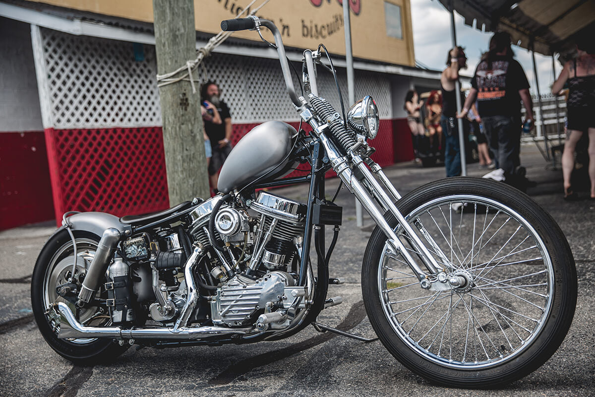 Beautiful swing arm Panhead with our Lowbrow Customs Fuel Reserver Bottle. The Horse Smoke Out 18 - Lowbrow Customs