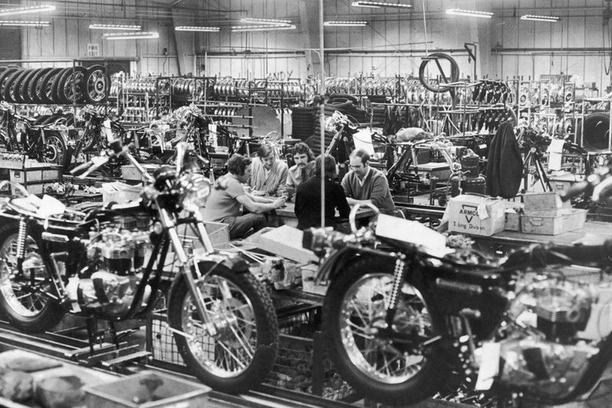 Inside the Triumph factory in Meriden. Lowbrow Customs, The History of Triumph Motorcycles