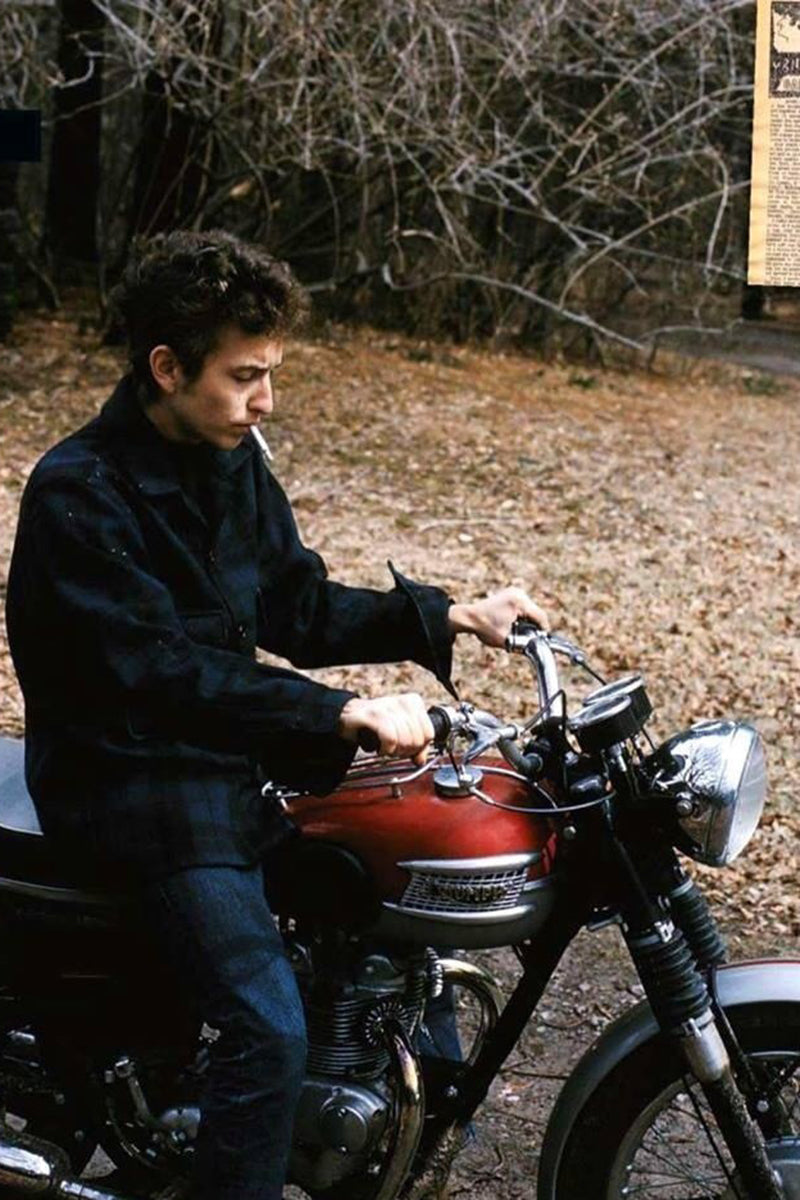 Bob Dylan on one of his Triumphs. Famous motorcycle riders