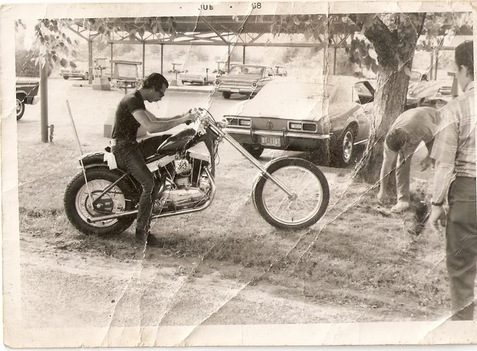 With minimal parts, being a lot smaller and less weight then big twins, Ironheads made great choppers. Photo labeled Jul - 68.