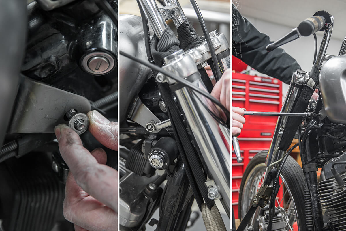 Using the stock hardware secure the front of the tank. How to install: Cycle Standard Blackbird Gas tanks - Lowbrow Customs