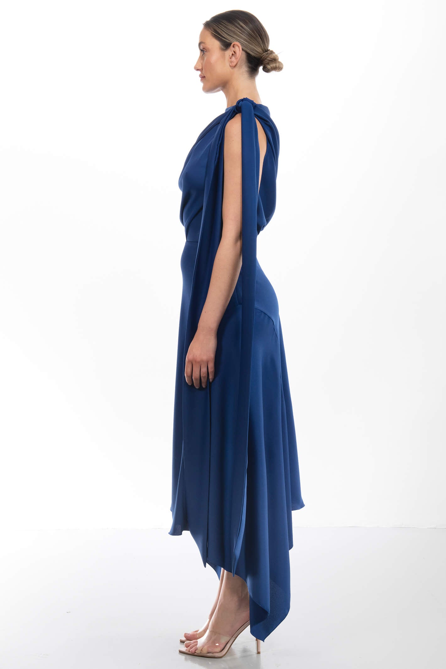 Kevan Jon Didi Drape Cobalt Blue Satin Crepe Occasion Dress – Fab Frocks