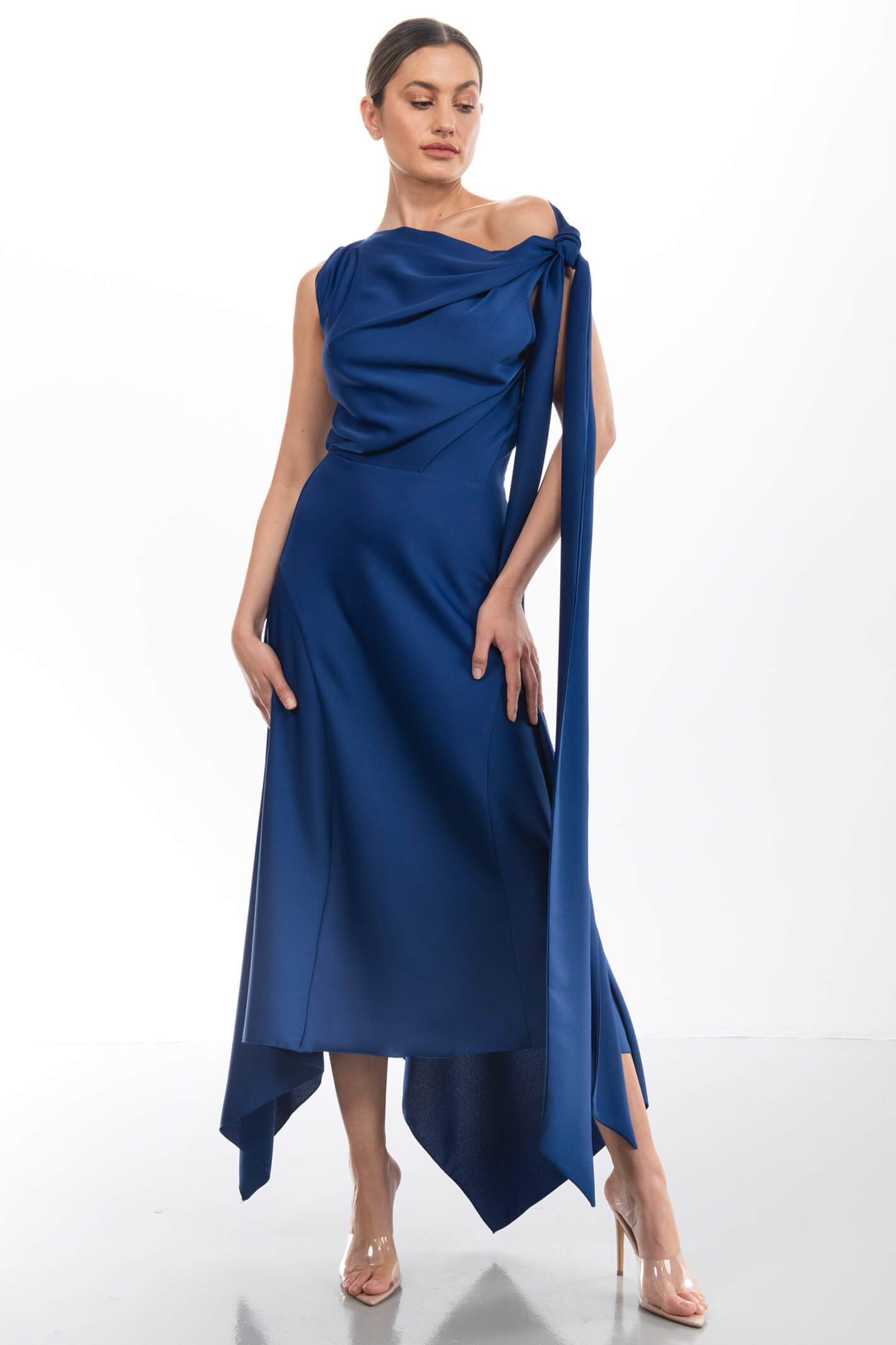 Kevan Jon Didi Drape Cobalt Blue Satin Crepe Occasion Dress – Fab Frocks