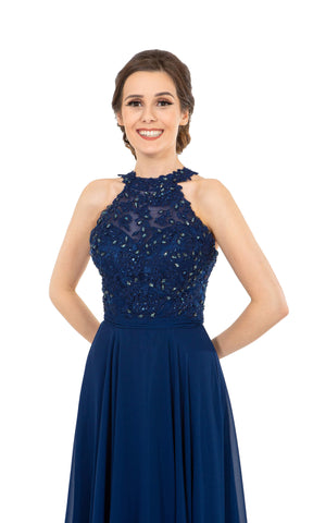 PF9283 Navy Prom Frocks Dress Beaded Bodice Floaty Skirt | Fab Frocks