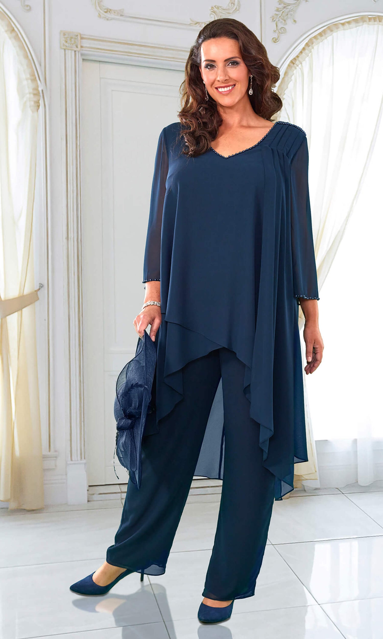 Dressed Up By Veromia DU451 Navy Occasion Trouser Suit | Fab Frocks