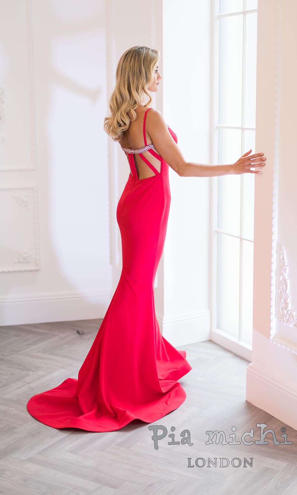 11265 Red Pia Michi Evening Prom Dress With Train | Fab Frocks