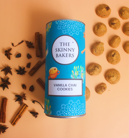 Image shows our new limited edition crunchy cookie flavour, the Vanilla Chai Latte cookies in its new canister packaging