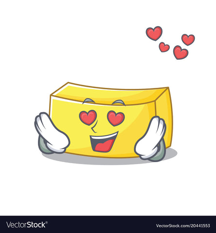 Image taken from Vector Stock, showing an image of a cartoon sentient butter with heart eyes 