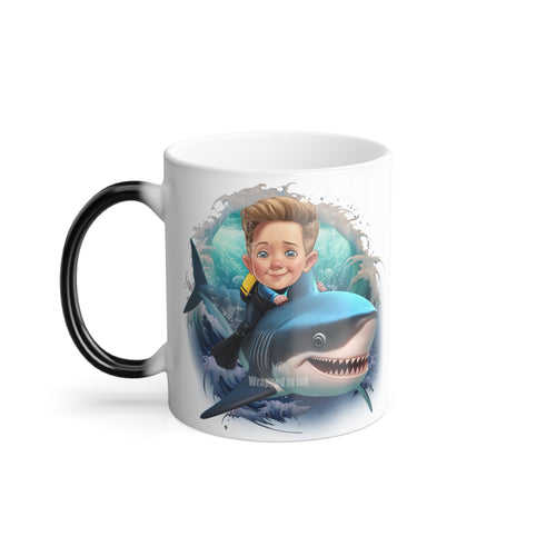 Child Riding a Shark Custom Cartoon Caricature From Photo Personalized Magic Mug