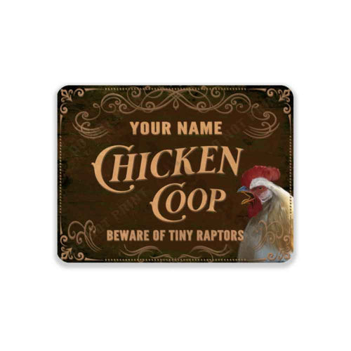 Personalized Chicken Coop Rustic Brown Metal Sign - Chicken Barn Wall Art Metal Sign 12" x 9”