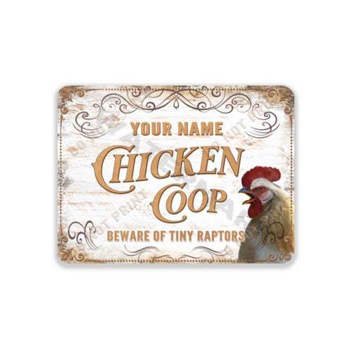 Personalized Chicken Coop Vintage White Metal Sign - Chicken Barn Wall Art Metal Sign 12" x 9”