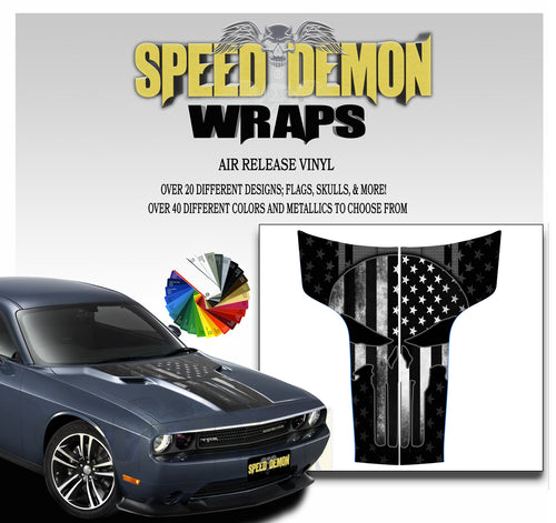 Dodge Challenger Hood Punisher Stripes 2011-2014 Subdued American Flag Gray Background