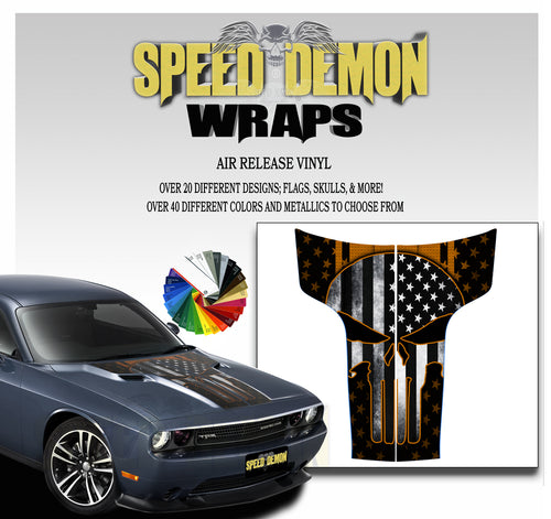 Dodge Challenger Hood Punisher Stripes 2011-2014 Subdued American Flag Orange Background