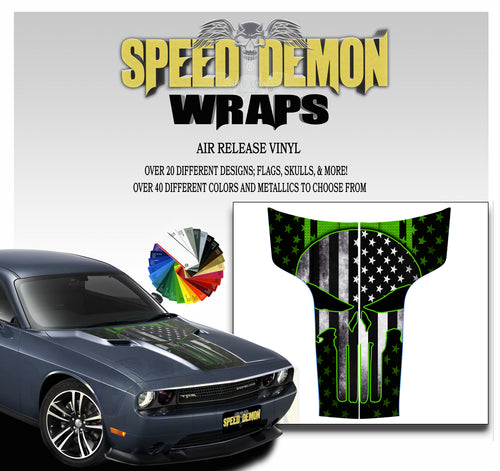 Dodge Challenger Hood Punisher Stripes 2011-2014 Subdued American Flag Green Background