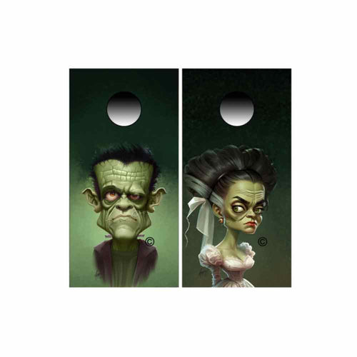 Frankenstein and Lily Portrait Cornhole Wraps Kustom Franky  and Lily Low Brow Art