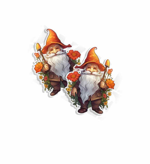 Gnome Orange Fantasy Die Cut Mirrored Stickers