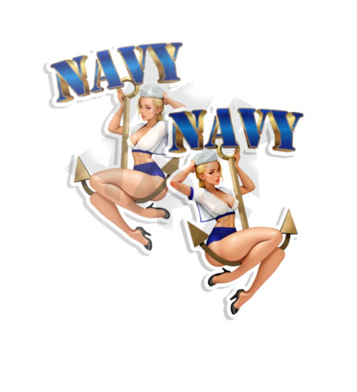 Navy Anchor Pin Up Bomber Vintage Sticker Nose Art Mirrored Decals