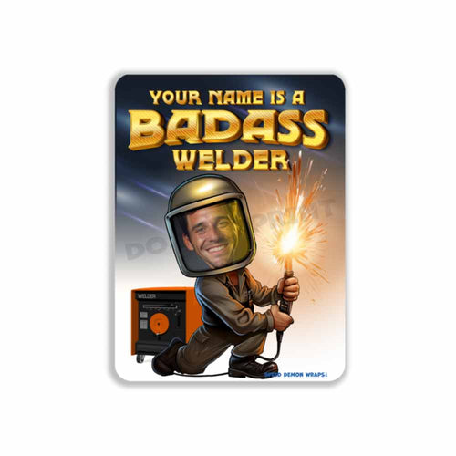 Personalized Badass Welder Metal Sign Funny Caricature Portrait from Photo 12" x 9”