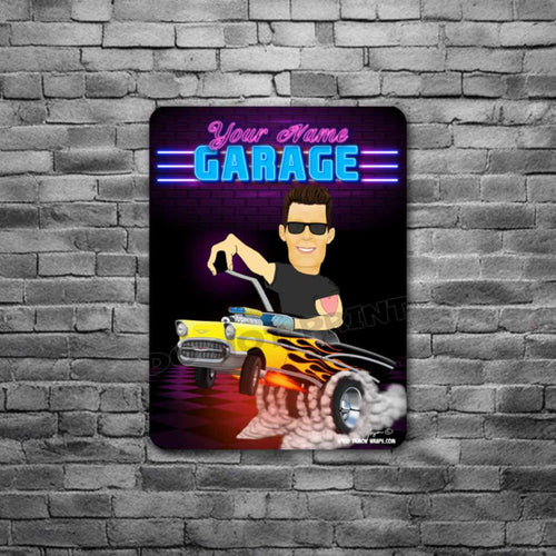 Personalized Custom Garage Sign From Photo 12" x 9" 1957 Chevy Cartoon