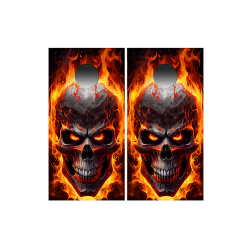 Flaming Dark Skulls Cornhole Wraps Kustom Low Brow Art