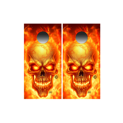 Flaming Skulls Cornhole Wraps Kustom Low Brow Art