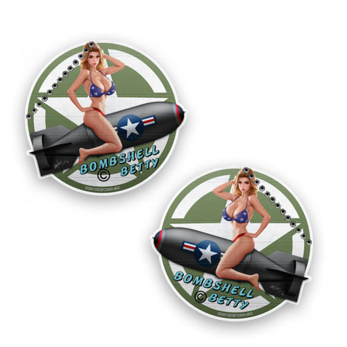 Pin-Up Nose Art Stickers Bombshell Betty Stickers Mirrored Pinup
