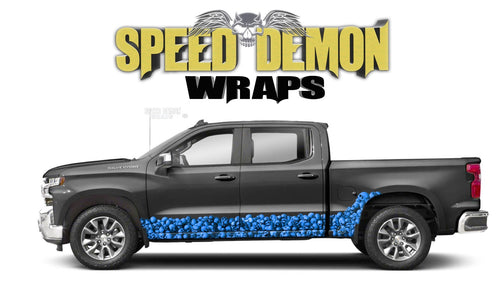 Chevy Silverado 1500 BLUE SKULL WALL Rocker Wrap Kit