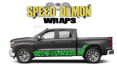 Chevy Silverado 1500 GREEN SKULL WALL Rocker Wrap Kit