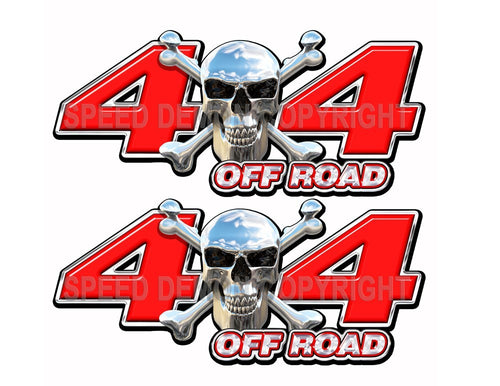 Chrome Skull 4x4 Off Road Decals Red