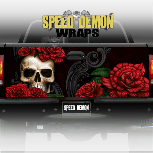 Skull N Roses Tattoo Flash Tailgate Wrap