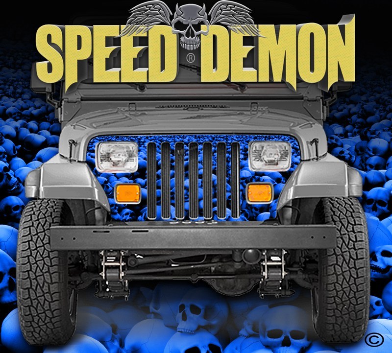 1987-1995 Jeep Grill Wraps Skulls Skull Crusher Camo Wrangler Blue