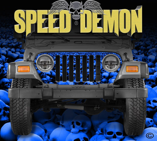 1997-2006 Jeep Grill Wraps Skull Crusher Skulls Blue