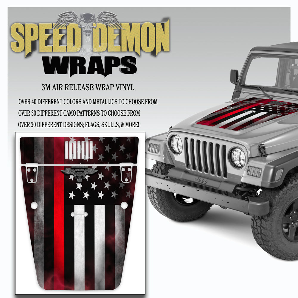 American Flag Red Line Jeep Hood Wrap TJ 1996-2006