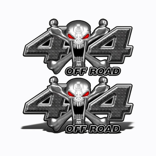 4x4 Off Road Stainless Steal Skull Black Decals