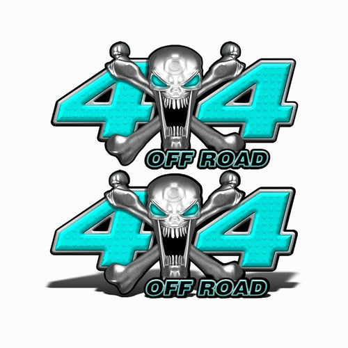 4x4 Off Road Stainless Steal Skull Baby Blue Decals