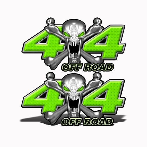 4x4 Off Road Stainless Steal Skull Green Decals