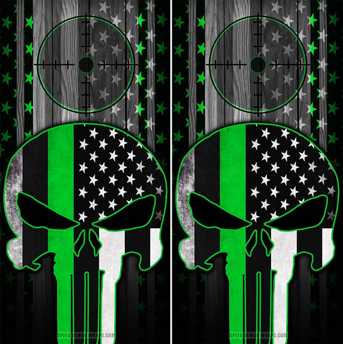 Punisher Cornhole Wraps Green Stripe American Flag Gun Scope